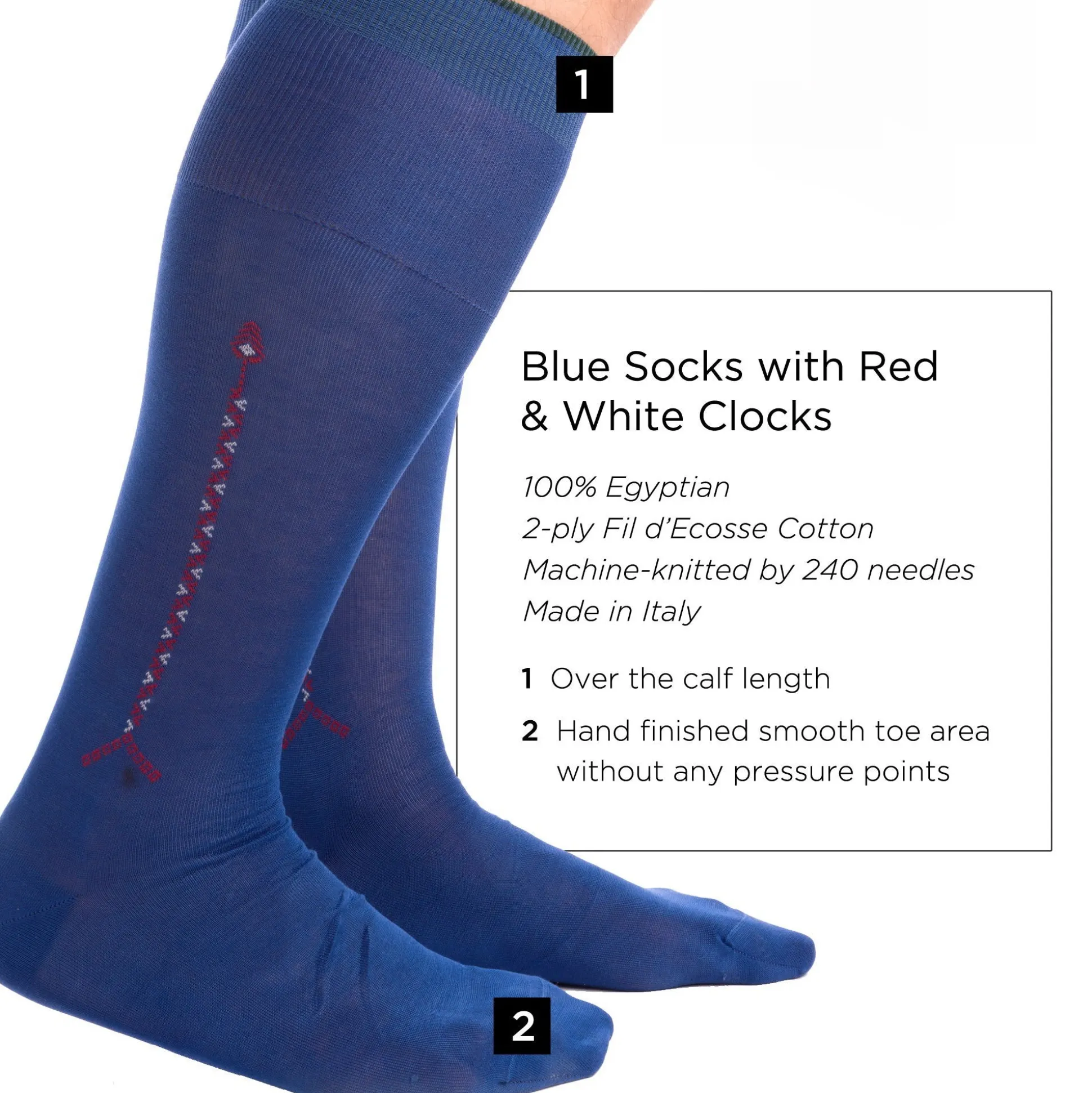 Blue Cotton Socks with Red & White Clocks