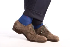 Blue Cotton Socks with Red & White Clocks