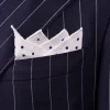 Blue Dot Hand Embroidered White Linen Pocket Square