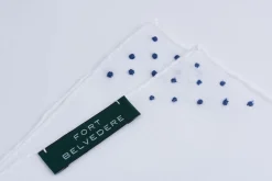 Blue Dot Hand Embroidered White Linen Pocket Square