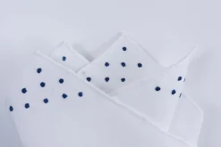 Blue Dot Hand Embroidered White Linen Pocket Square