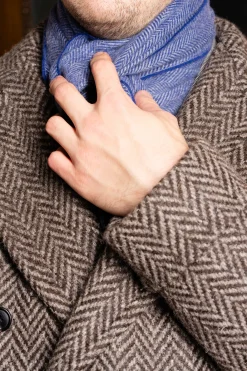 Blue Herringbone Cashmere Scarf