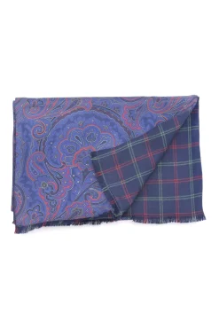 Blue Paisley & Plaid Double Sided Scarf