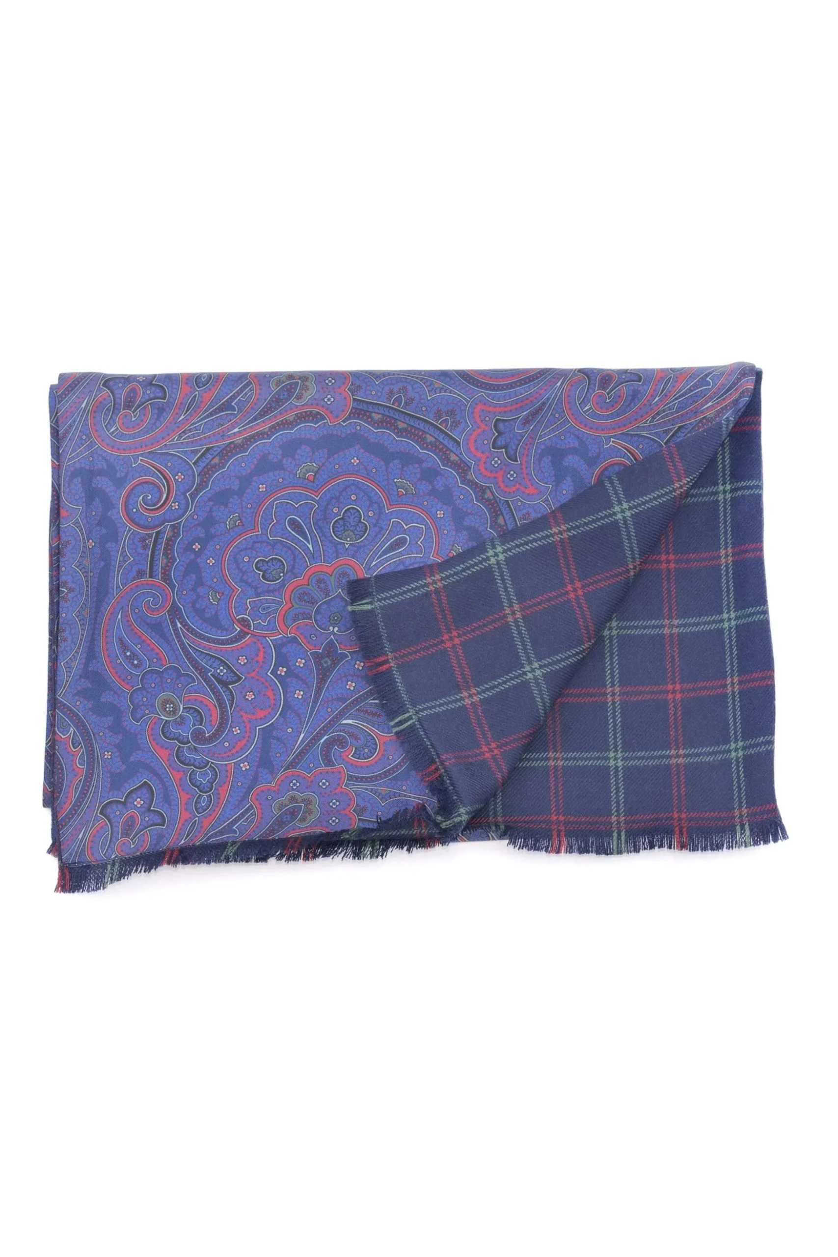 Blue Paisley & Plaid Double Sided Scarf