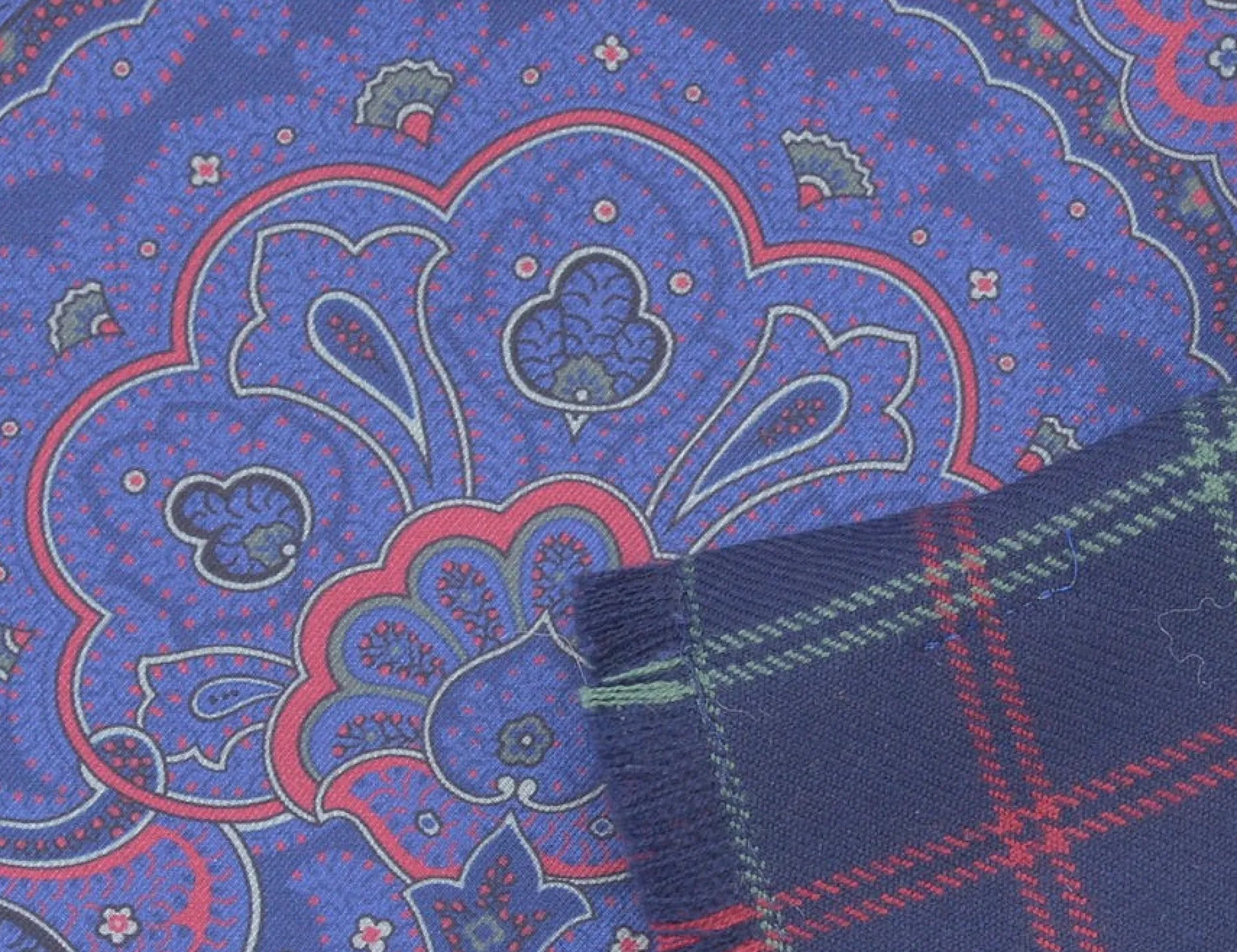 Blue Paisley & Plaid Double Sided Scarf