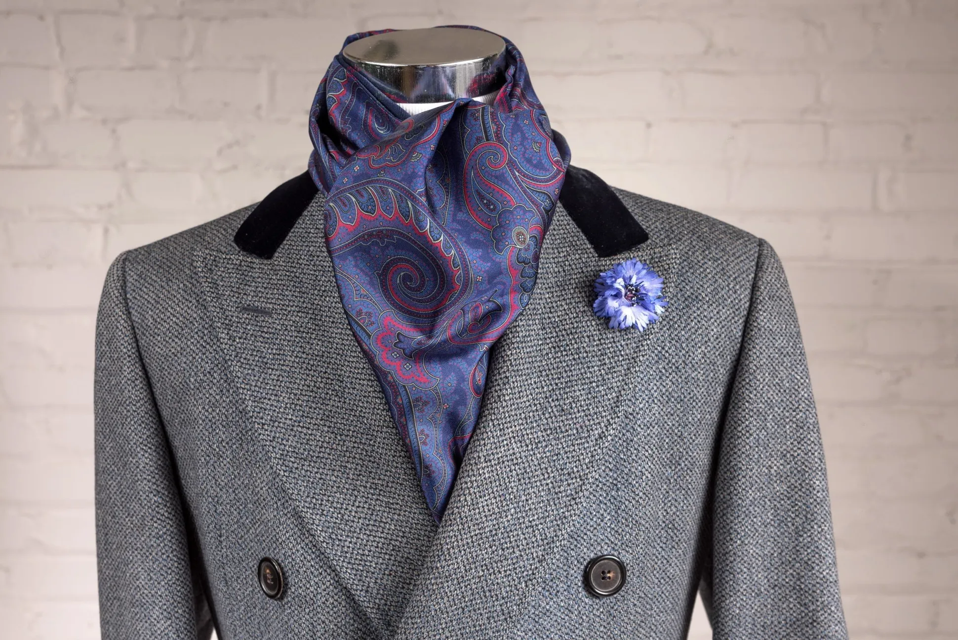 Blue Paisley & Plaid Double Sided Scarf