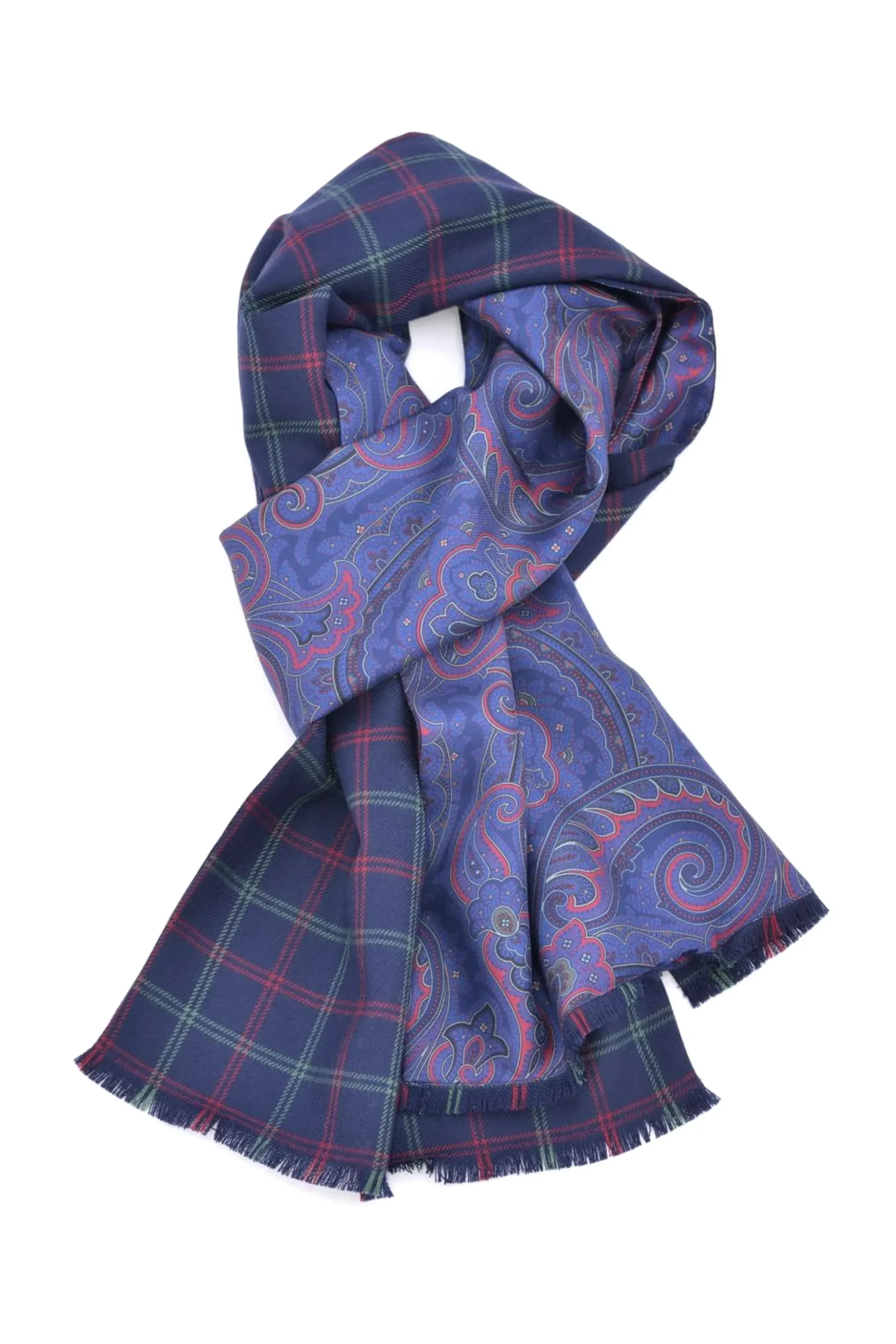 Blue Paisley & Plaid Double Sided Scarf
