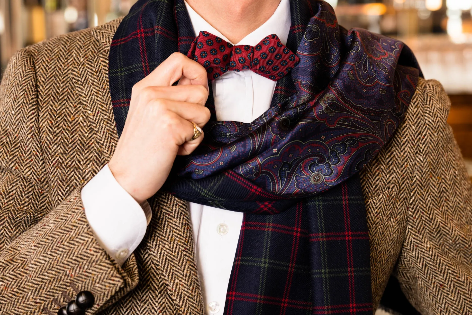 Blue Paisley & Plaid Double Sided Scarf