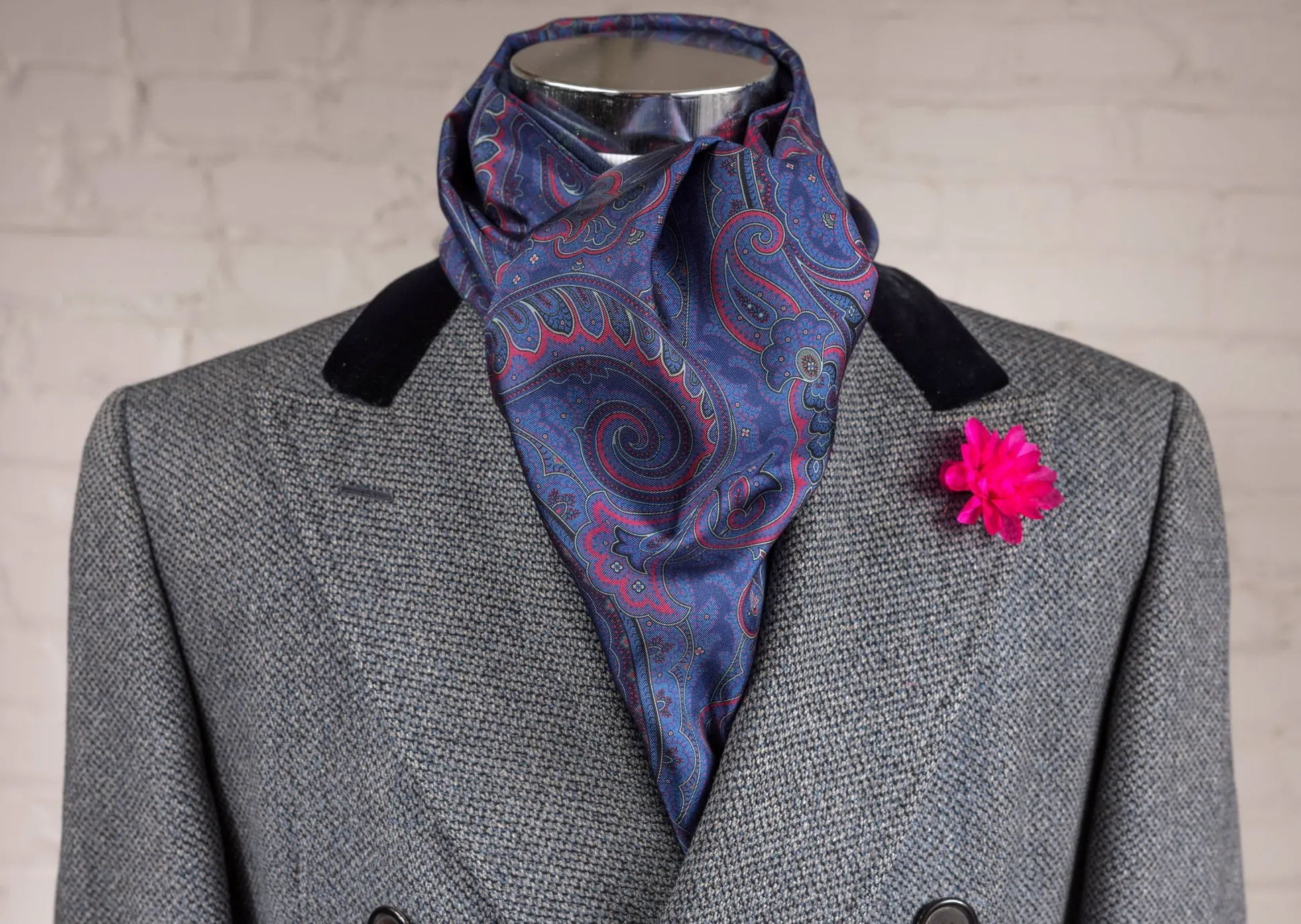 Blue Paisley & Plaid Double Sided Scarf