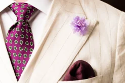 Blue X-Stitch Edge Dark Burgundy Linen Pocket Square