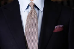 Blue X-Stitch Edge Dark Burgundy Linen Pocket Square