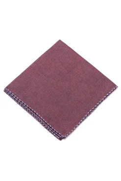 Blue X-Stitch Edge Dark Burgundy Linen Pocket Square