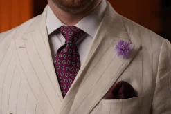 Blue X-Stitch Edge Dark Burgundy Linen Pocket Square
