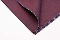 Blue X-Stitch Edge Dark Burgundy Linen Pocket Square