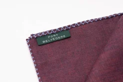 Blue X-Stitch Edge Dark Burgundy Linen Pocket Square