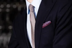 Blue X-Stitch Edge Dark Burgundy Linen Pocket Square
