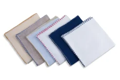 Blue X-Stitch Edge Light Brown Linen Pocket Square