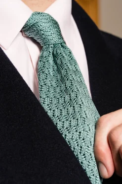 Brazilian Blue Cactus Zigzag Silk Knit Tie