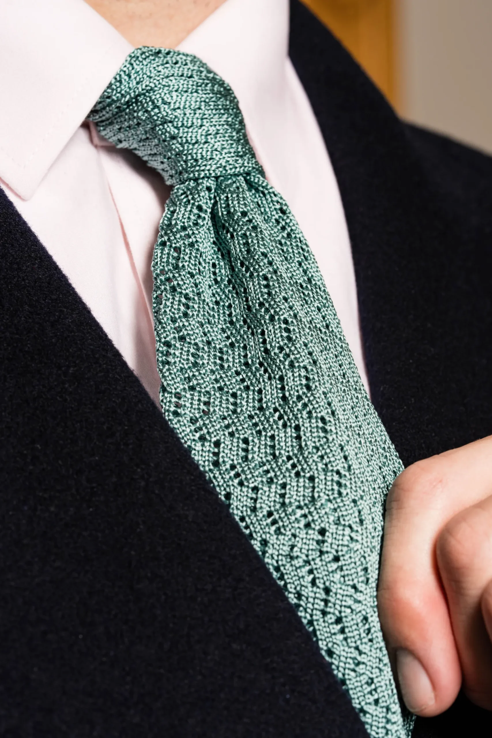 Brazilian Blue Cactus Zigzag Silk Knit Tie