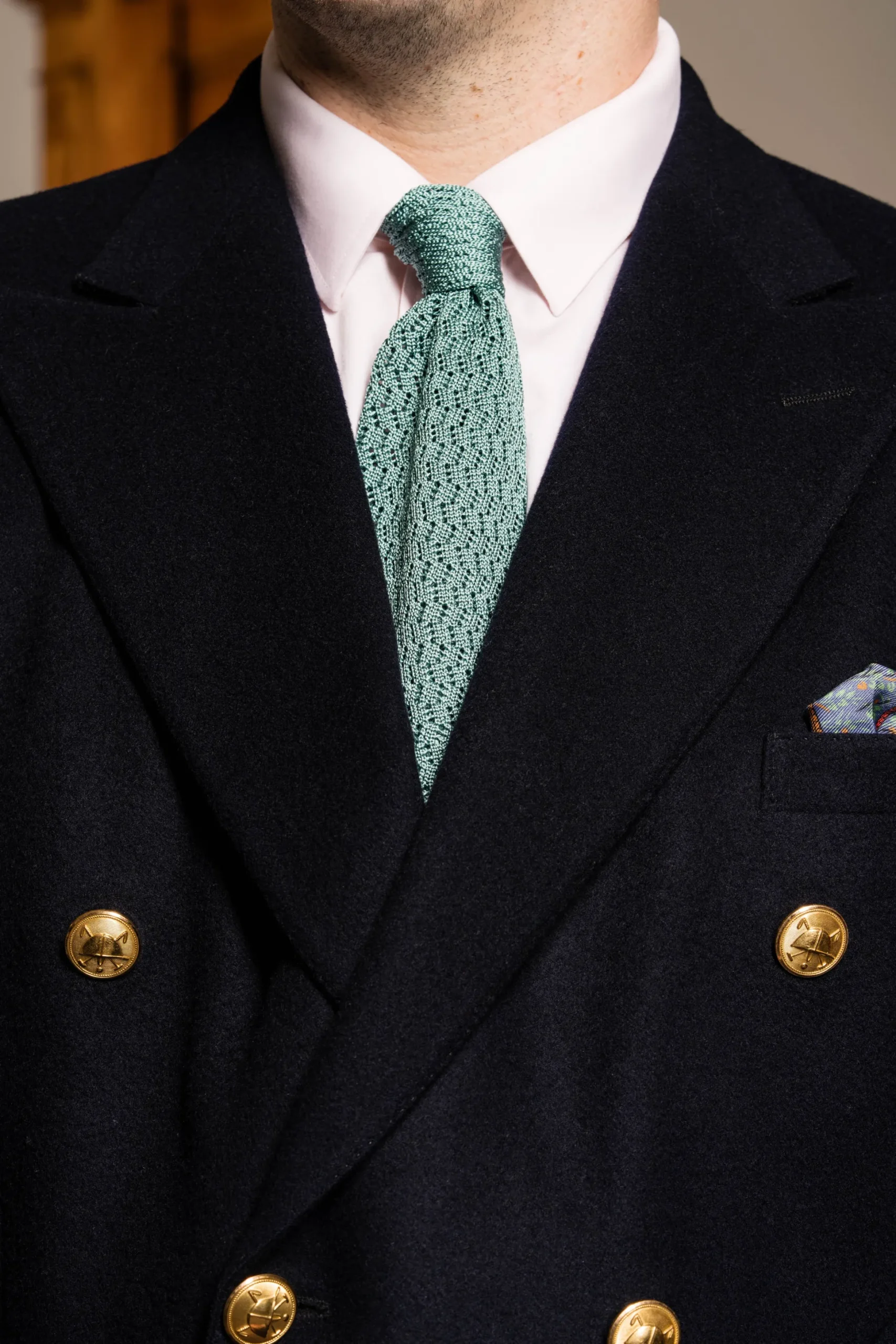 Brazilian Blue Cactus Zigzag Silk Knit Tie