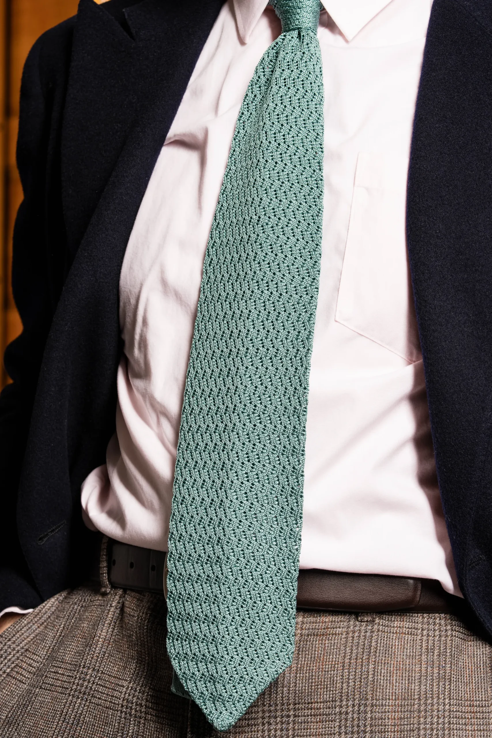 Brazilian Blue Cactus Zigzag Silk Knit Tie