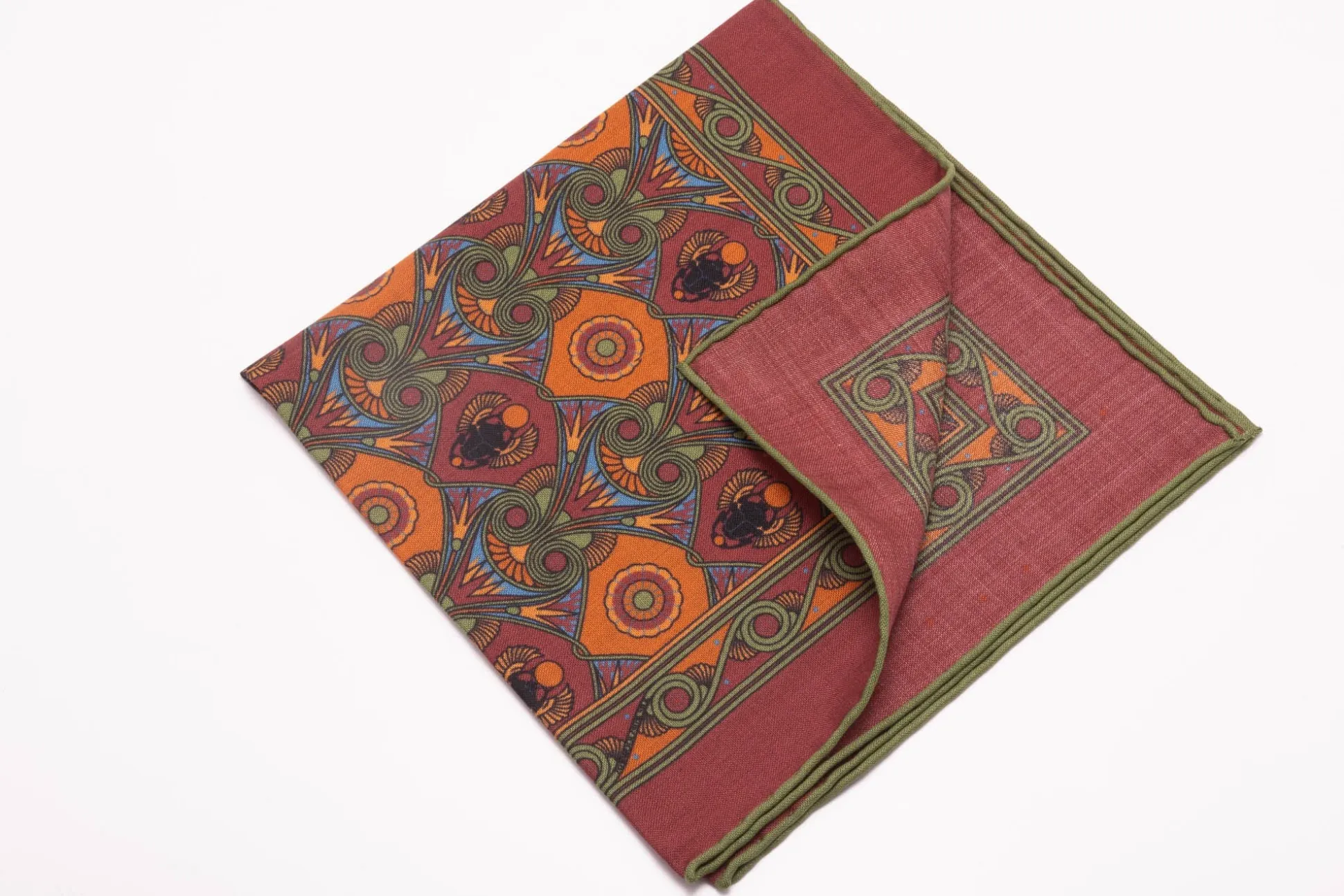 Brick Red Art Deco Egyptian Scarab Pocket Square