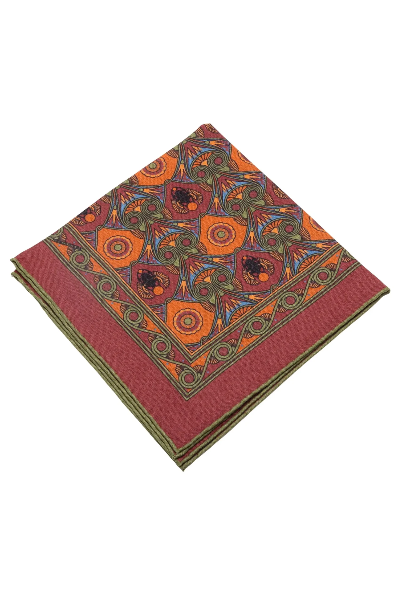 Brick Red Art Deco Egyptian Scarab Pocket Square