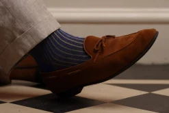 Bright Blue & Yellow Shadow Stripe Lightweight Cotton Socks