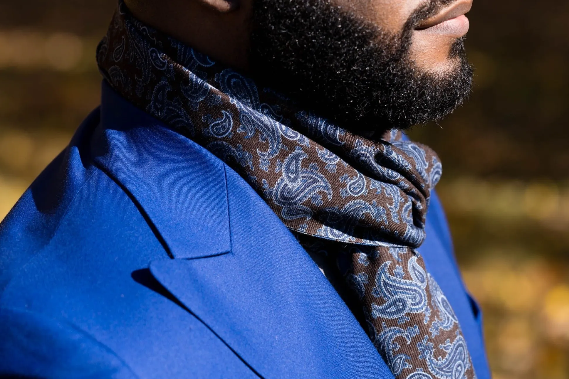 Bronze-Blue Paisley & Diamond Double Sided Scarf