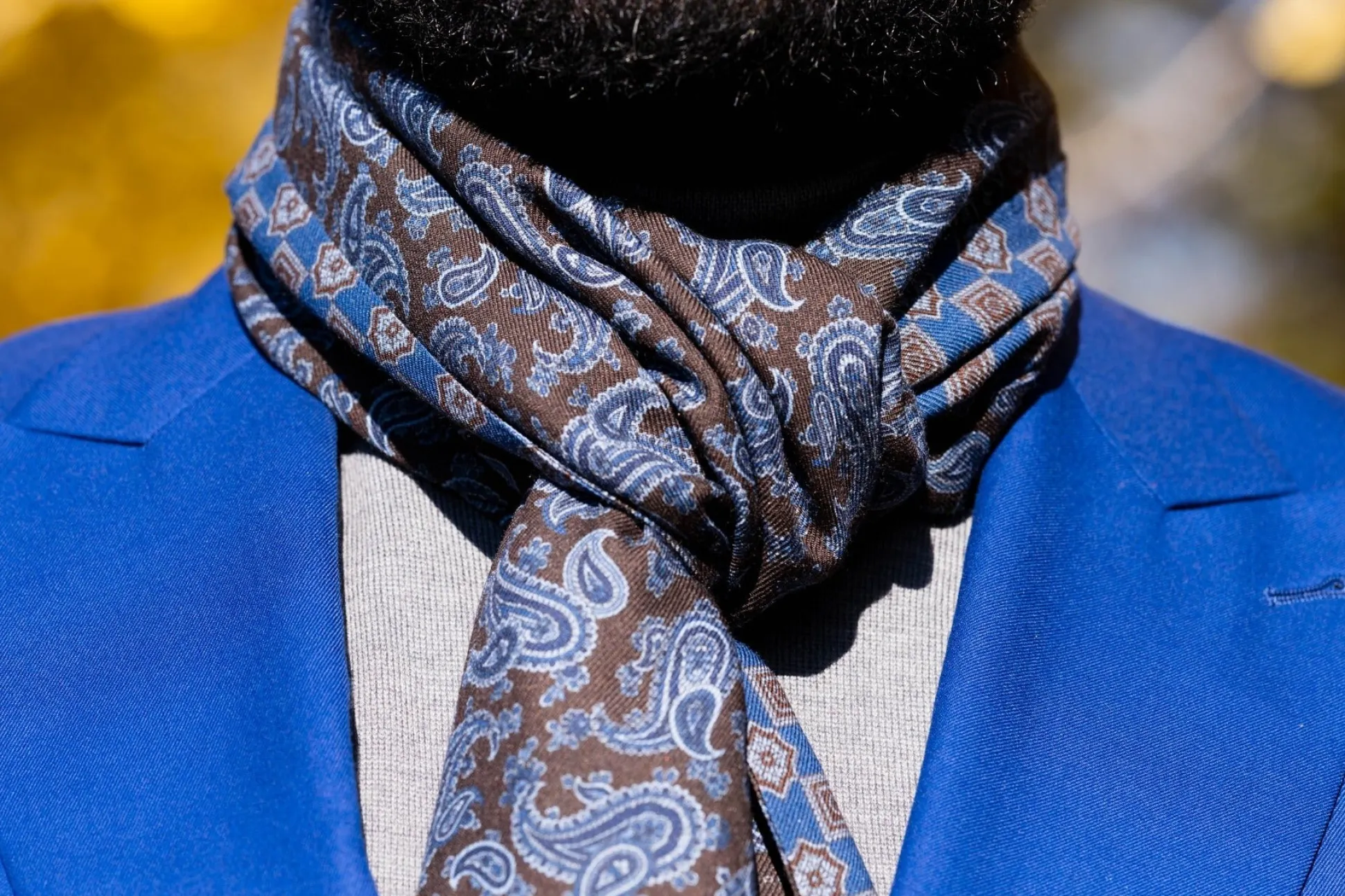 Bronze-Blue Paisley & Diamond Double Sided Scarf
