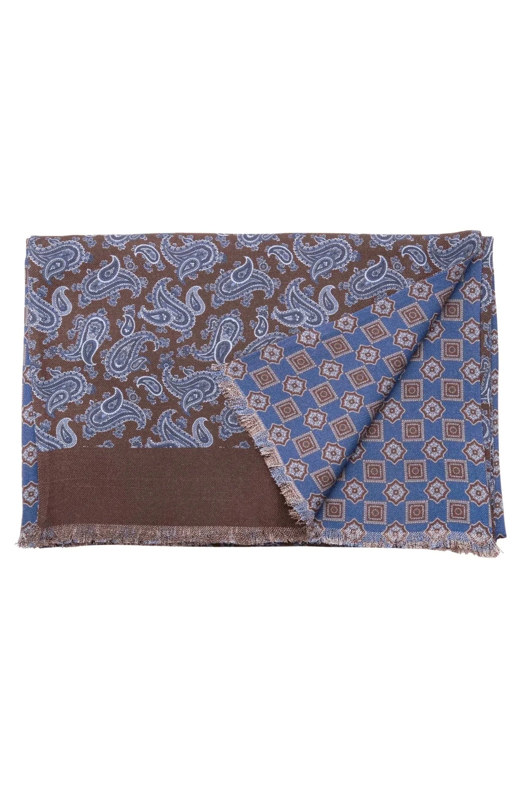 Bronze-Blue Paisley & Diamond Double Sided Scarf