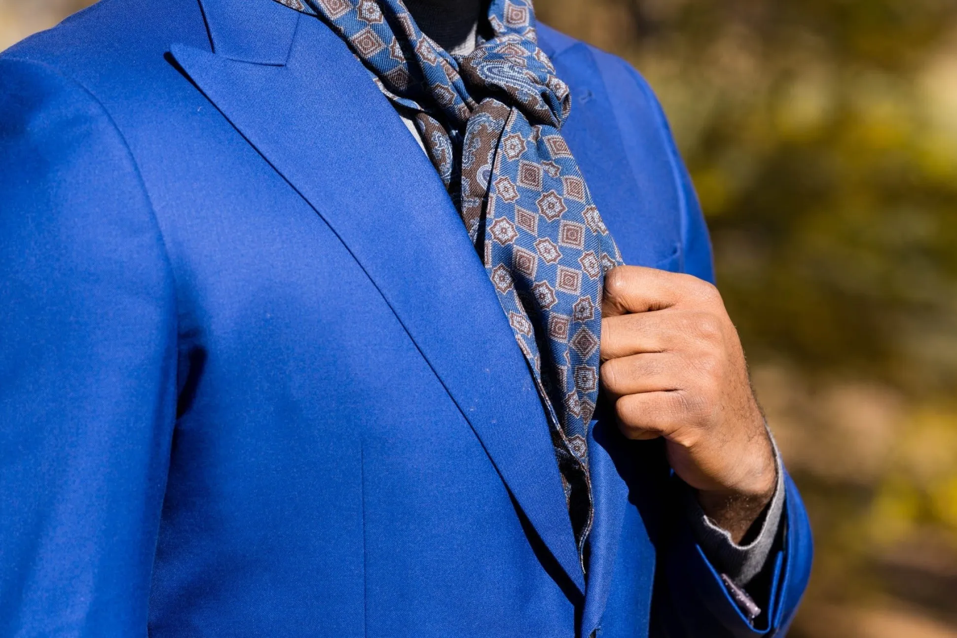 Bronze-Blue Paisley & Diamond Double Sided Scarf