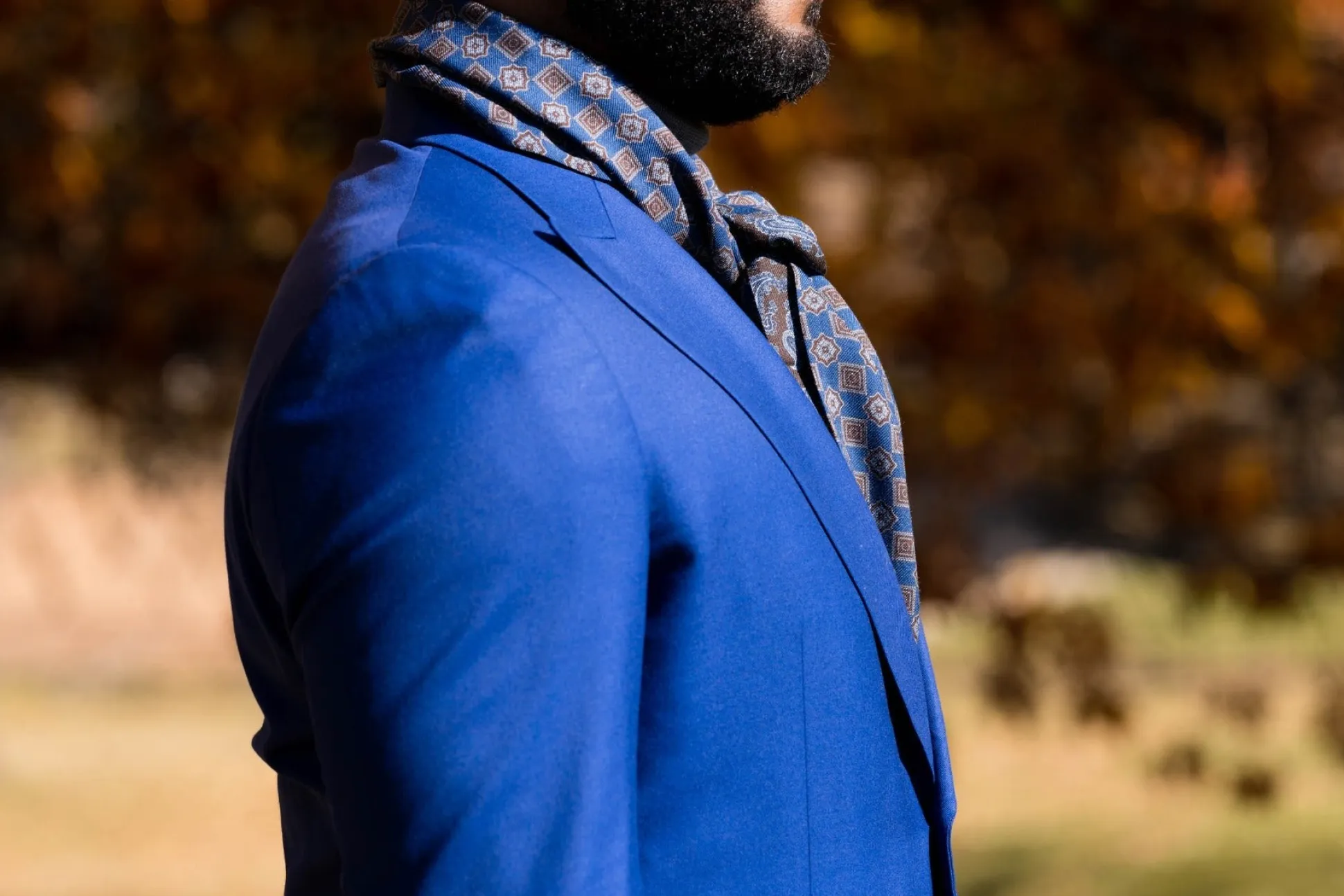 Bronze-Blue Paisley & Diamond Double Sided Scarf