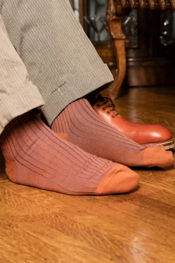 Bronze & Blue Shadow Stripe Midweight Cotton Socks