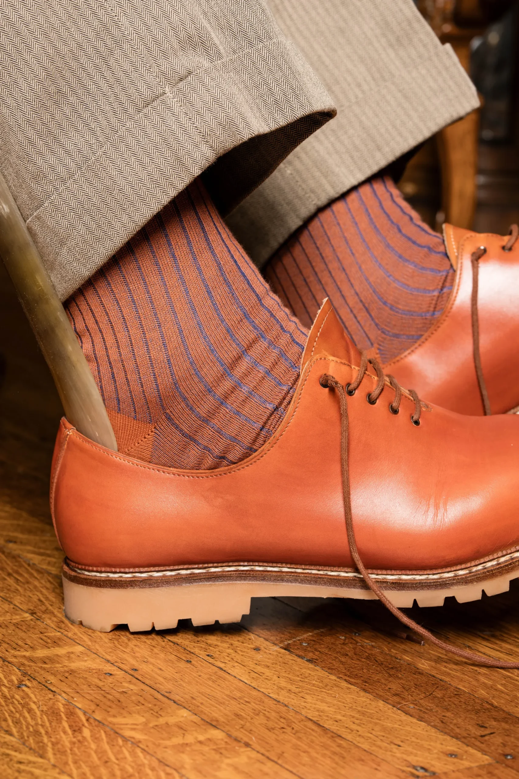 Bronze & Blue Shadow Stripe Midweight Cotton Socks