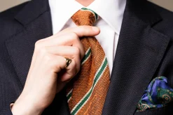 Bronze & Green Striped Shantung Silk Tie