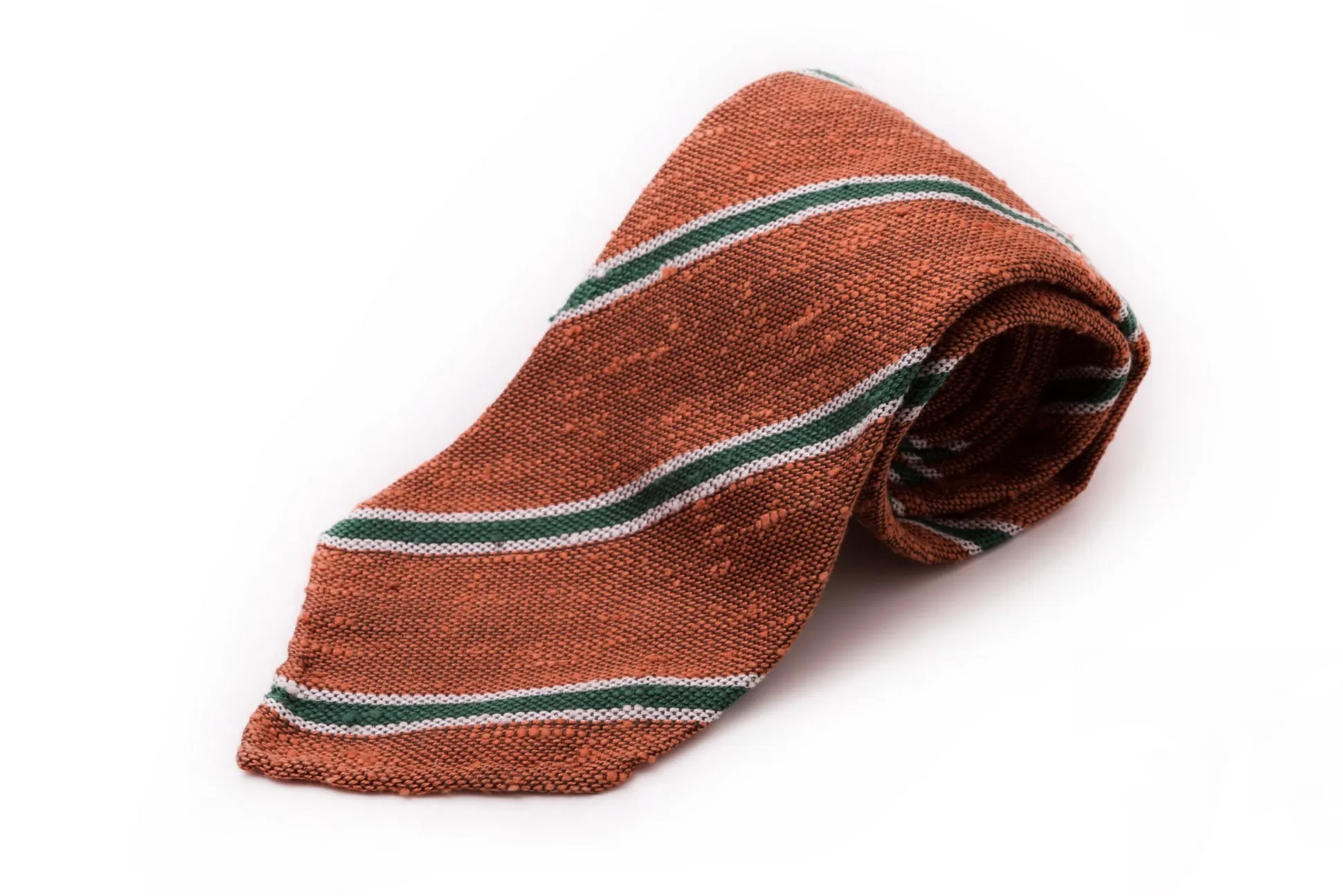 Bronze & Green Striped Shantung Silk Tie