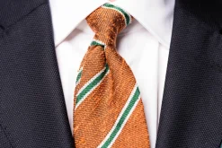 Bronze & Green Striped Shantung Silk Tie