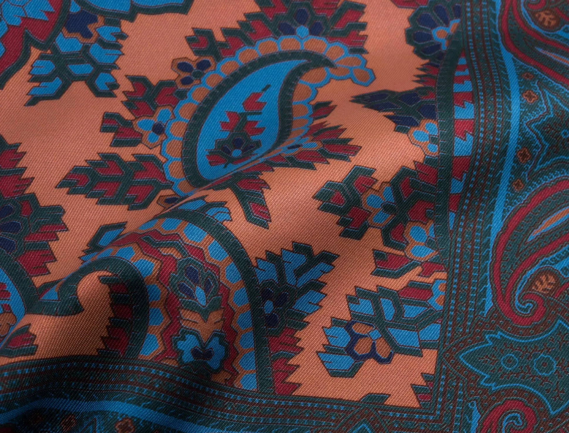 Bronze Orange Paisley Madder Silk Pocket Square