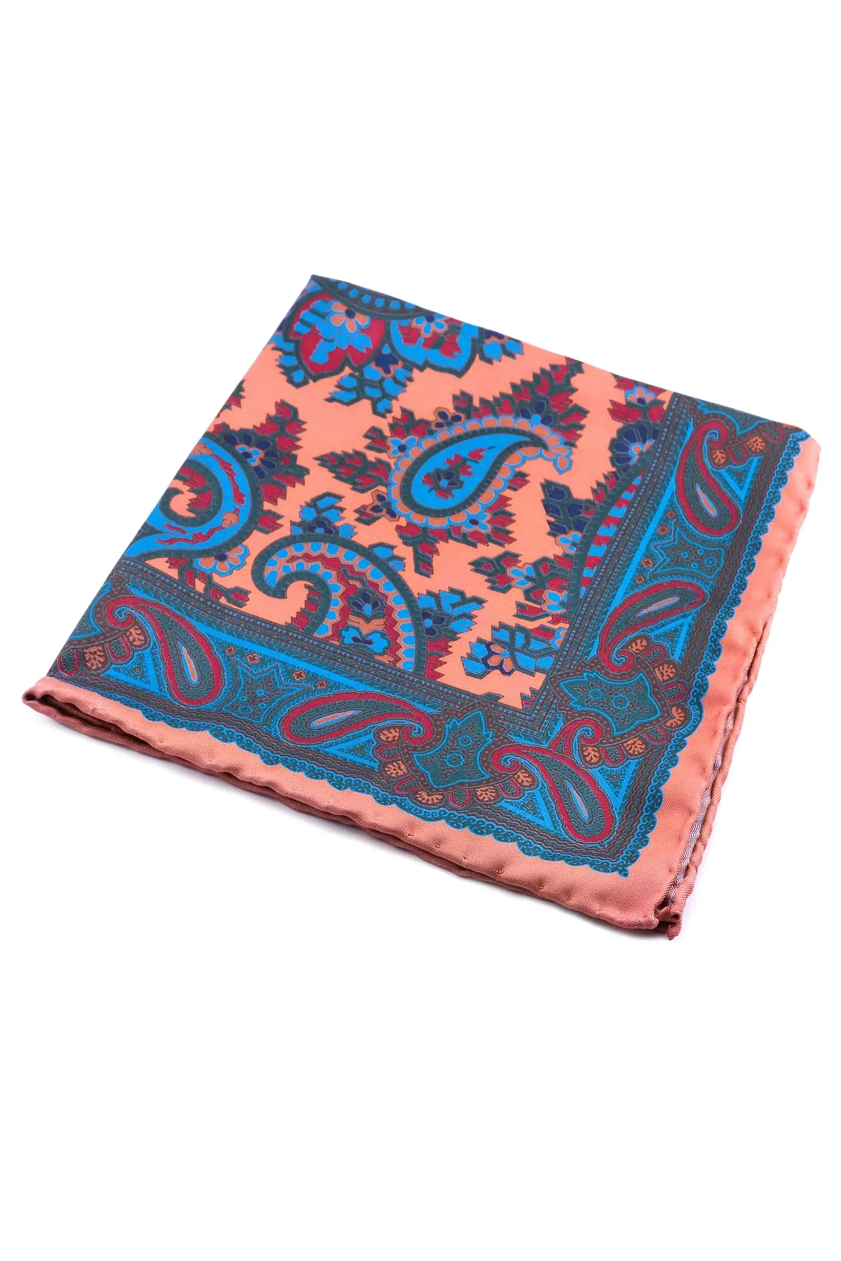 Bronze Orange Paisley Madder Silk Pocket Square