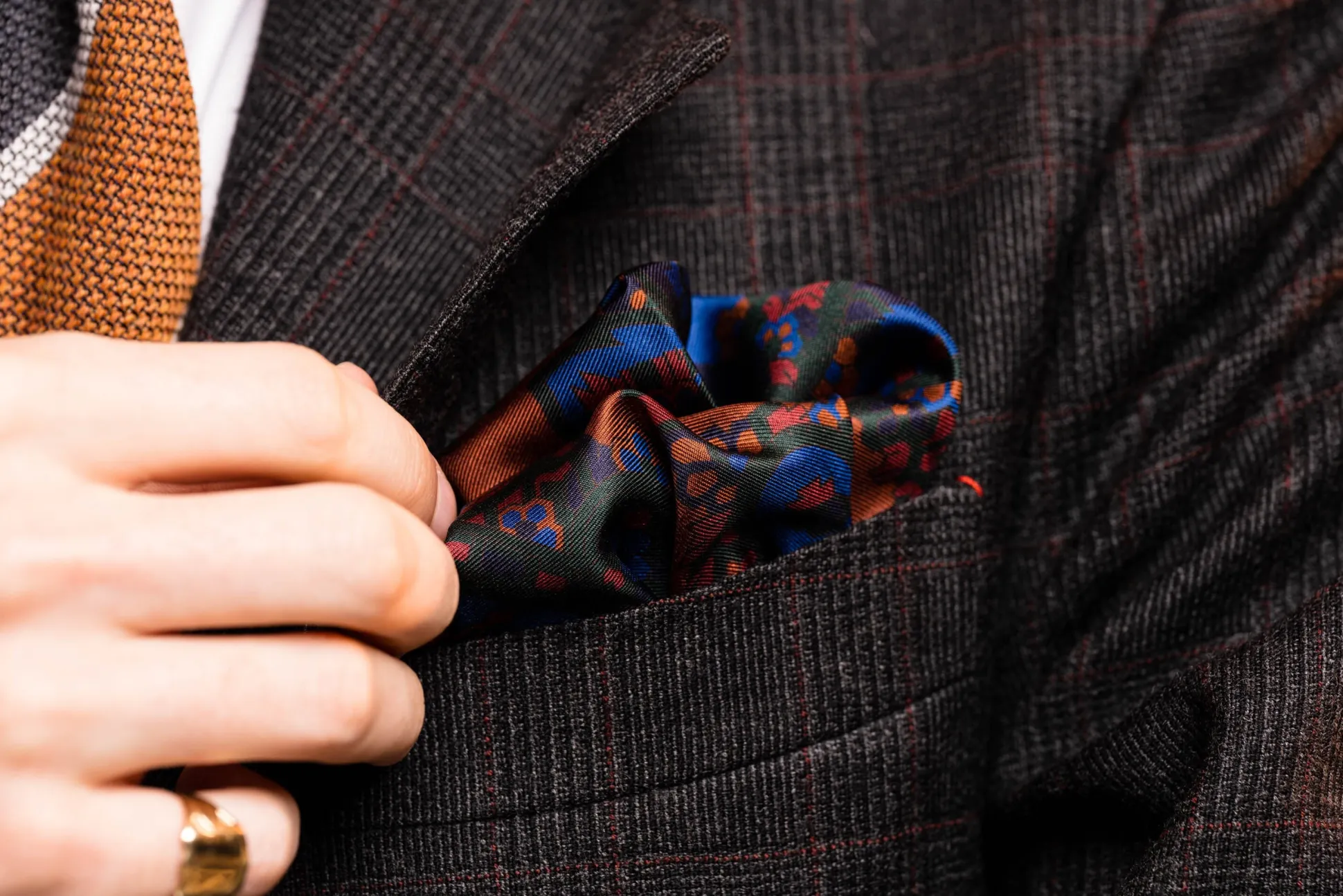 Bronze Orange Paisley Madder Silk Pocket Square