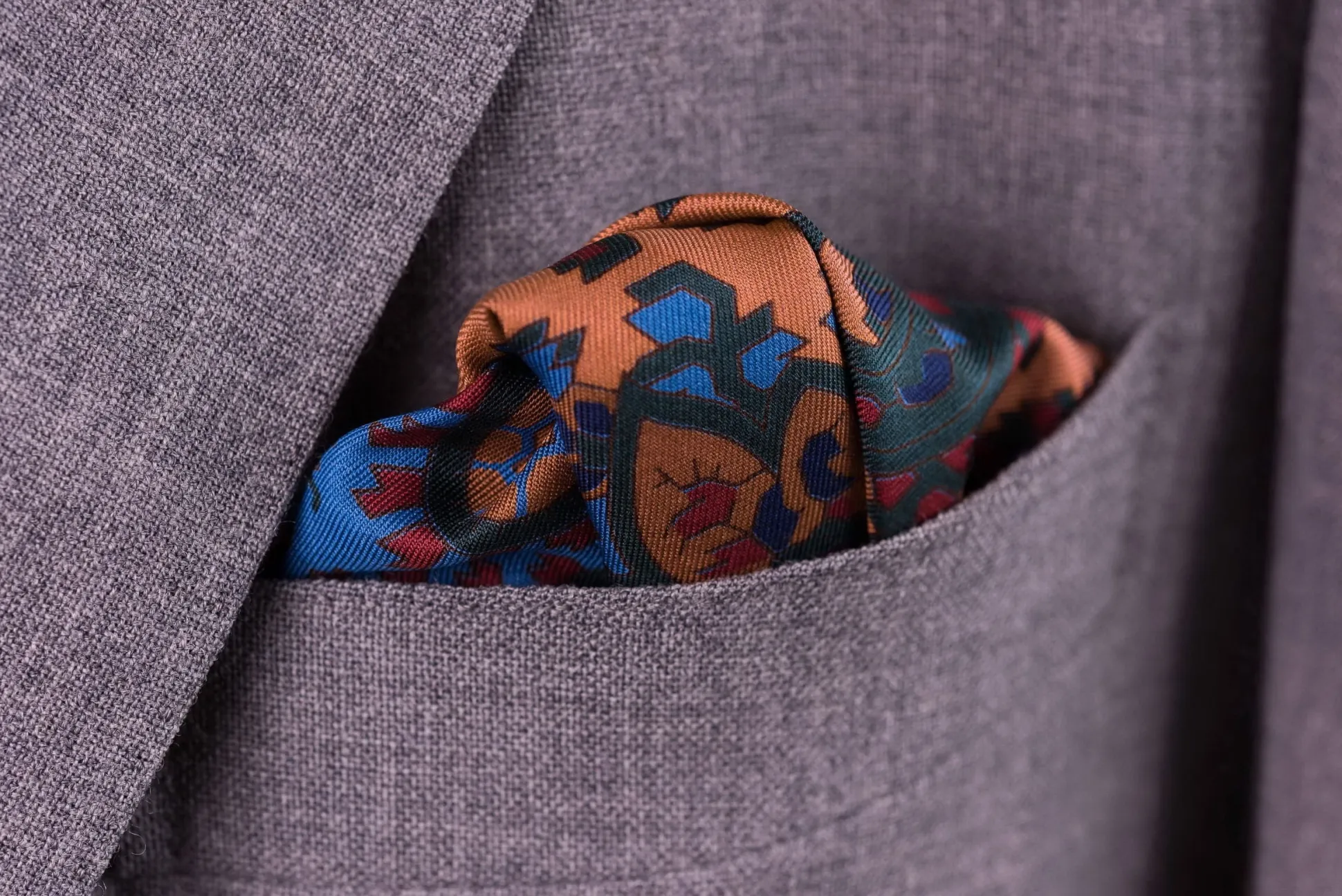 Bronze Orange Paisley Madder Silk Pocket Square