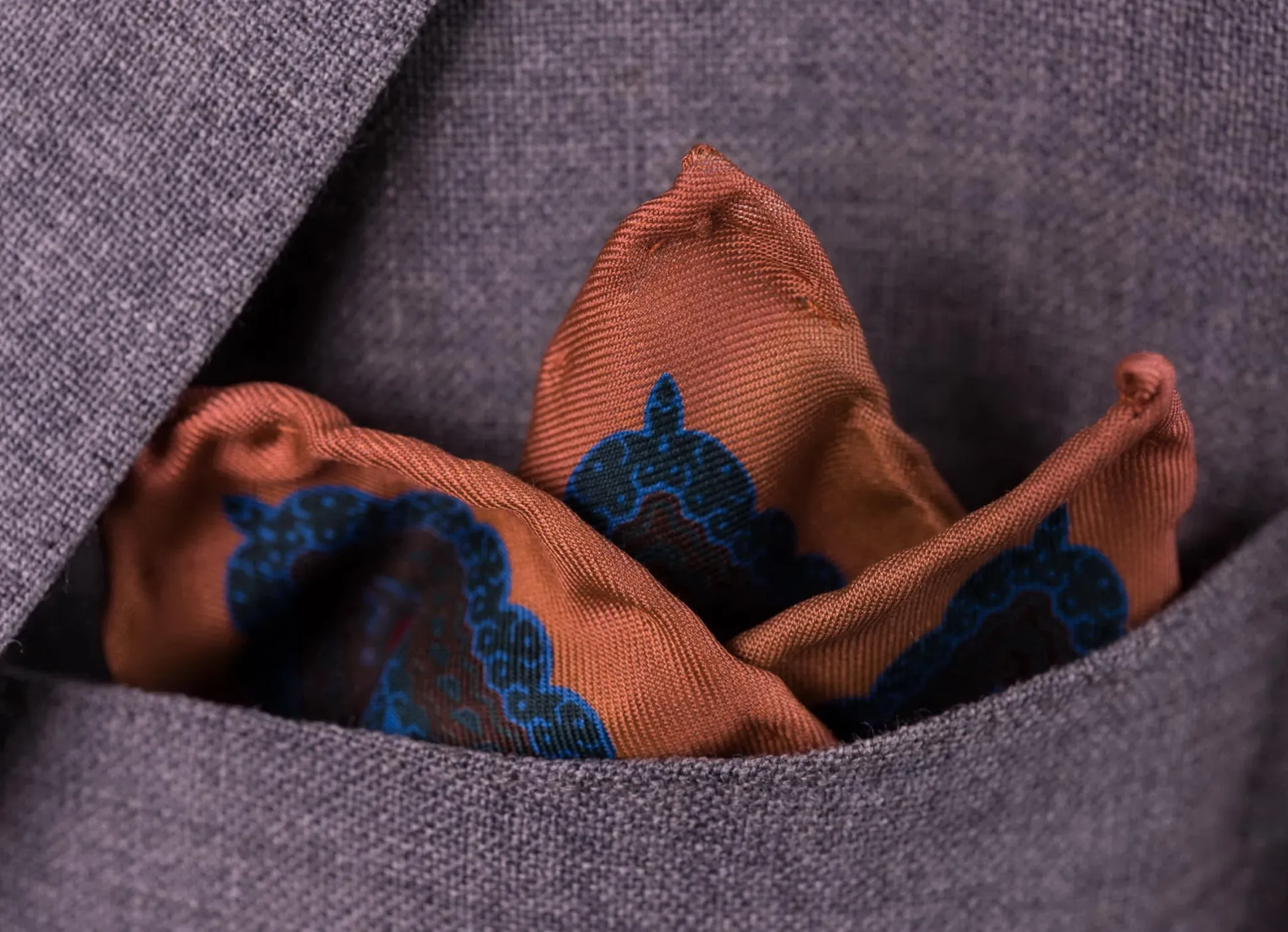 Bronze Orange Paisley Madder Silk Pocket Square