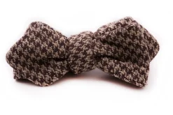 Brown & Beige Houndstooth Silk Bourette Bow Tie