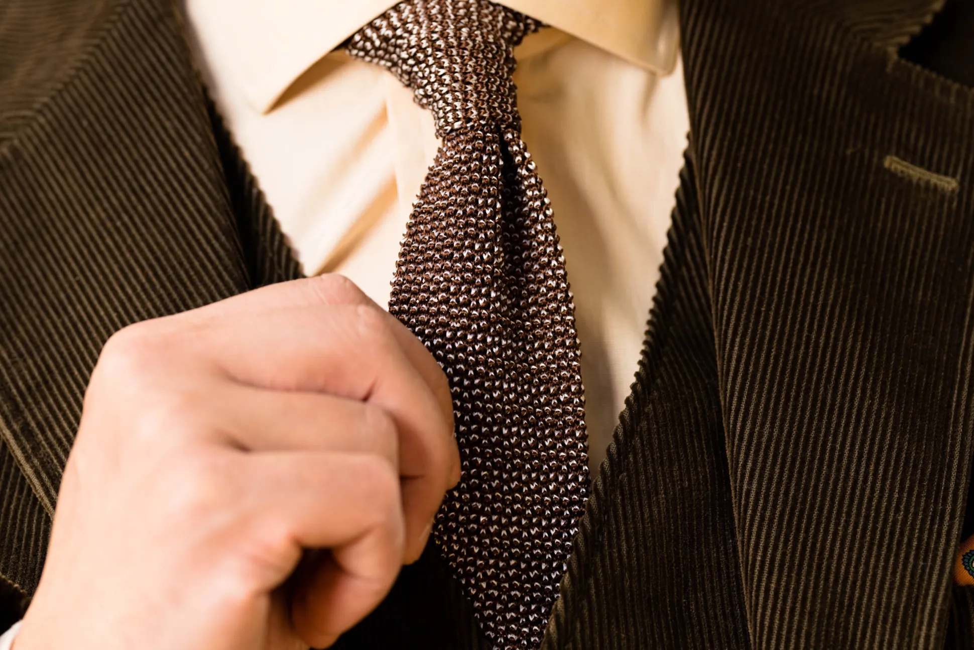 Brown & Beige Two-Tone Silk Knit Tie