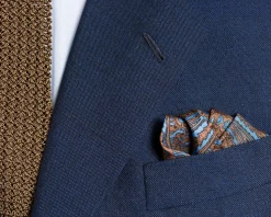 Brown & Blue Paisley Silk Pocket Square