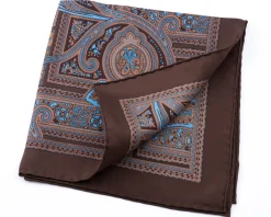 Brown & Blue Paisley Silk Pocket Square
