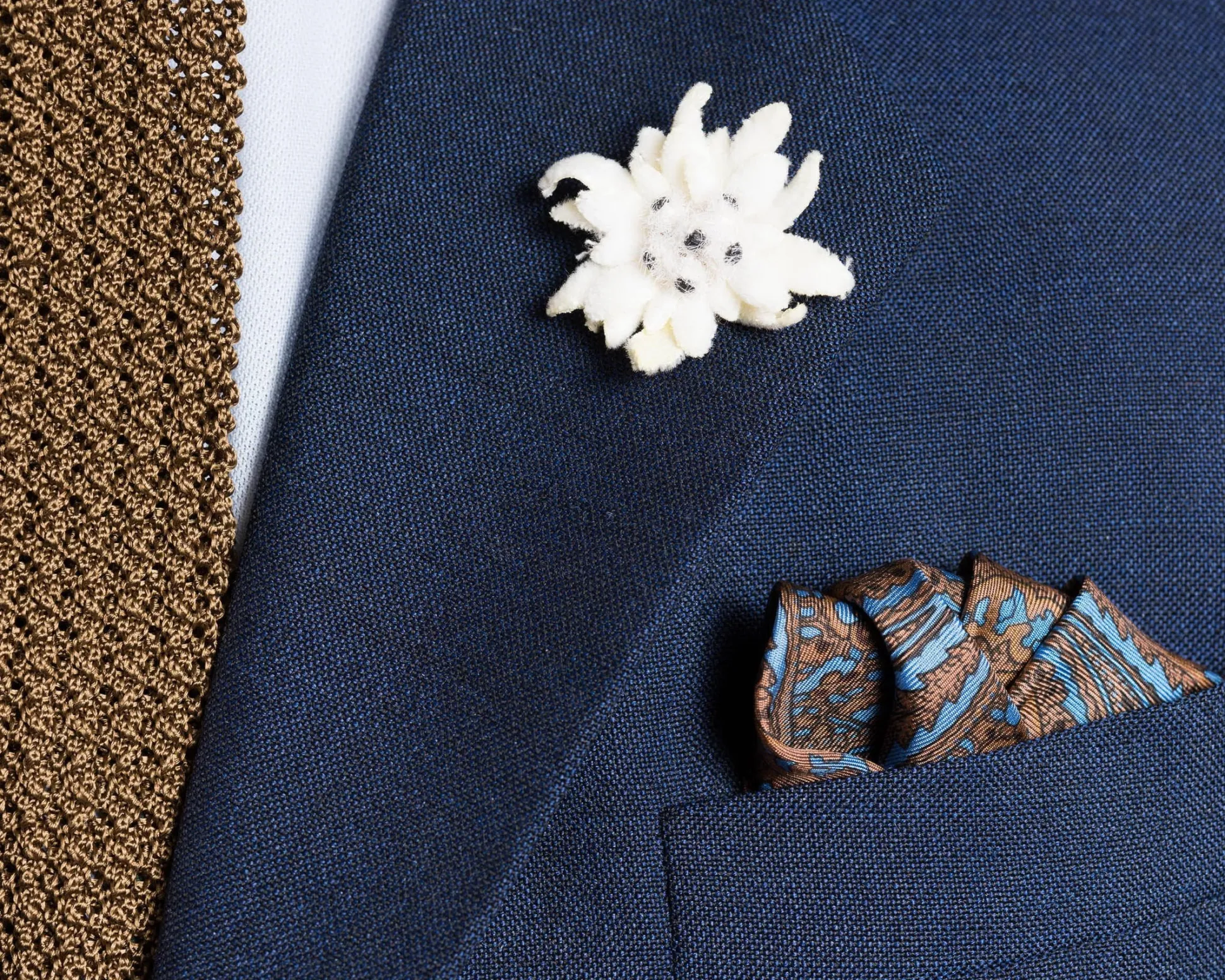 Brown & Blue Paisley Silk Pocket Square