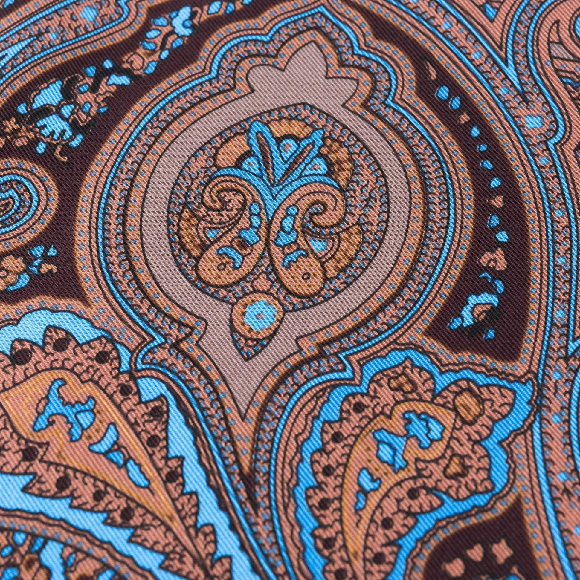 Brown & Blue Paisley Silk Pocket Square