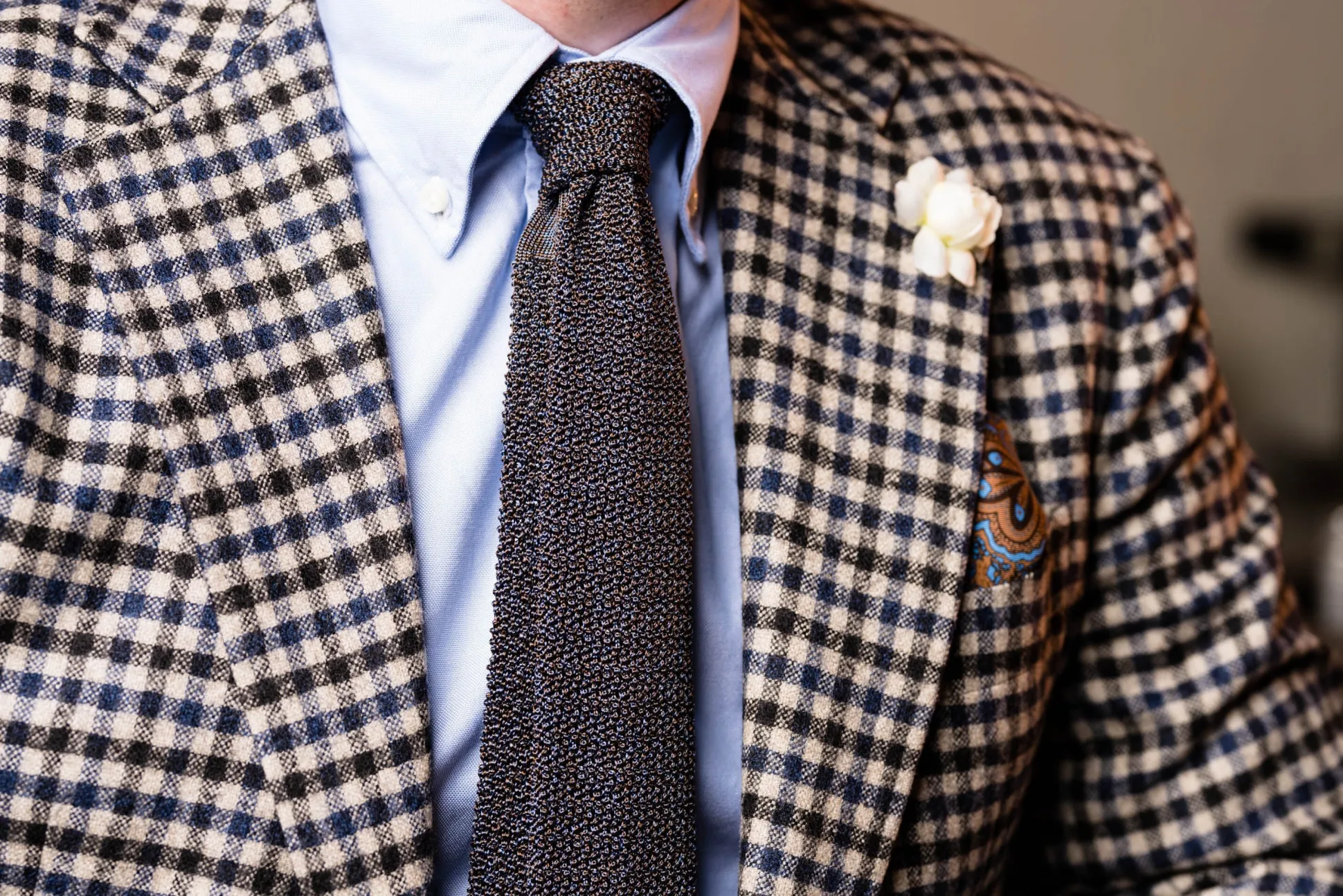 Brown & Blue Paisley Silk Pocket Square
